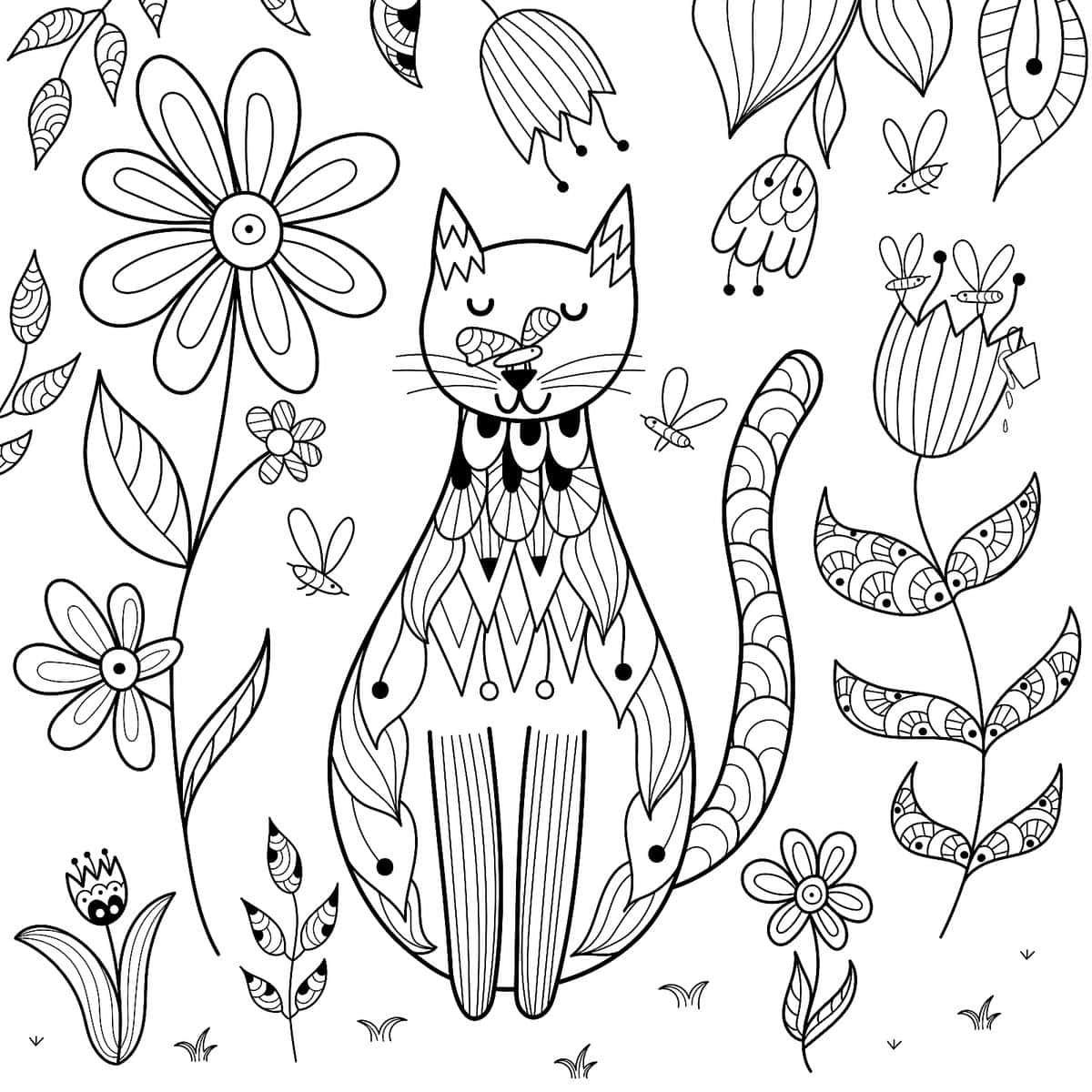 Fascinating Cat Coloring Picture for Children