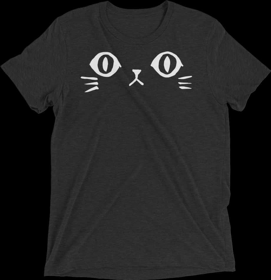 Cat Face Graphic Black Shirt PNG