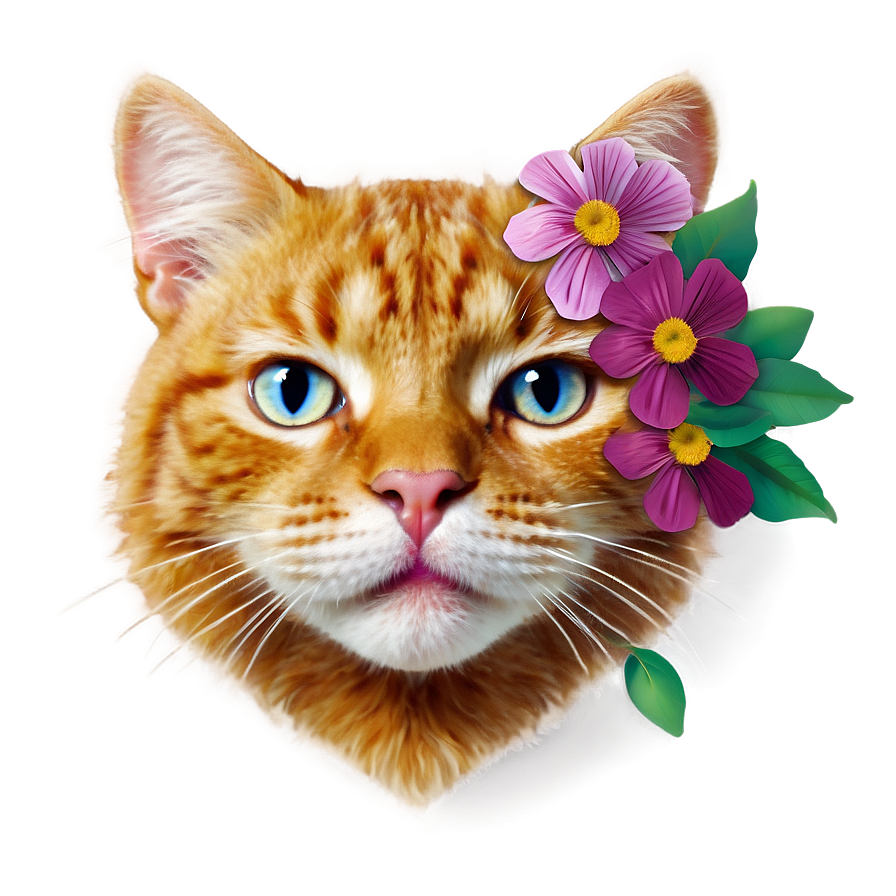 Cat Face With Flowers Png 06122024 PNG