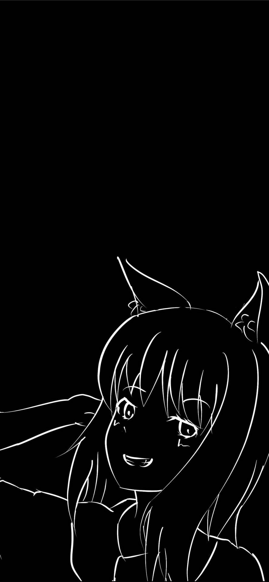 Cat Girl Anime Black And White iPhone Wallpaper