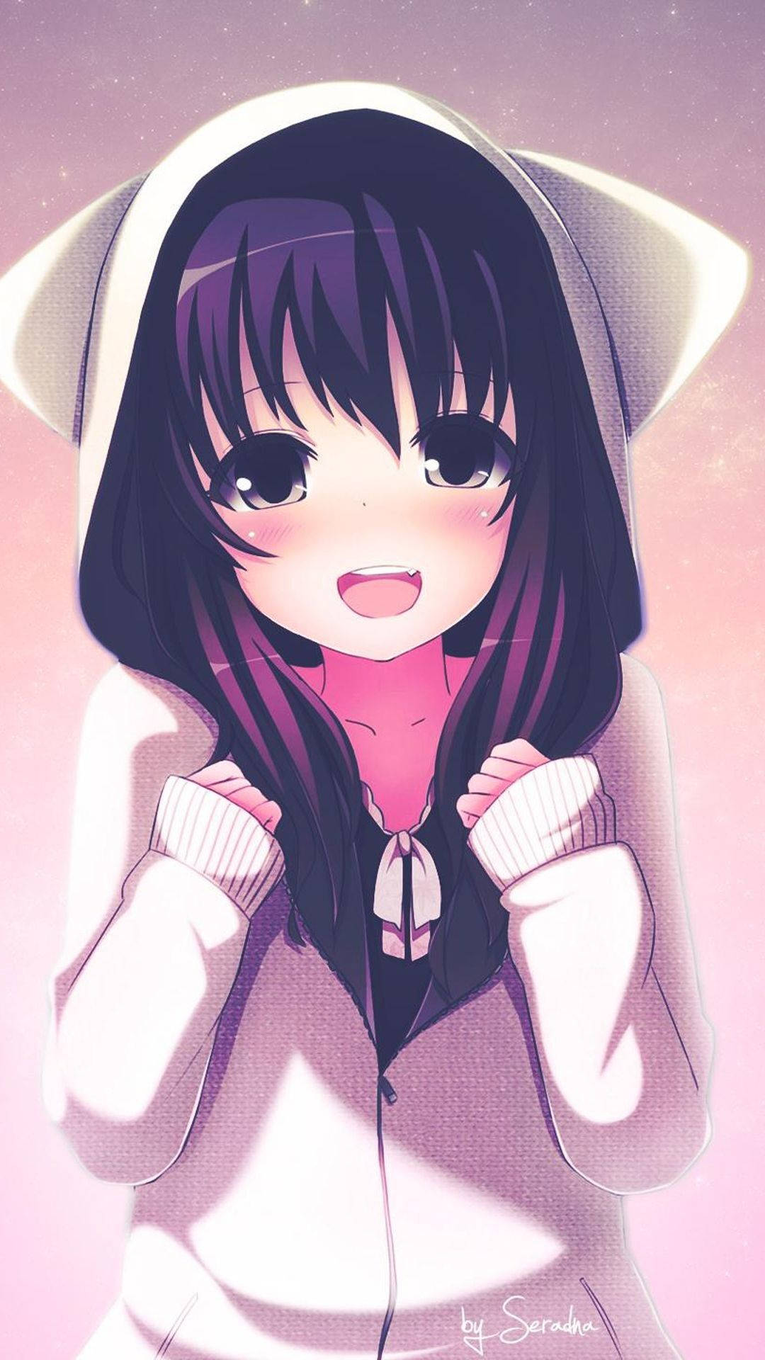 Cat Hoodie Cute Anime Girl Iphone Picture