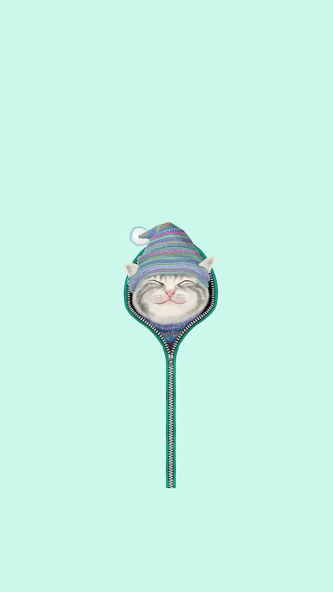 Cat In The Zip Cute Android Wallpaper