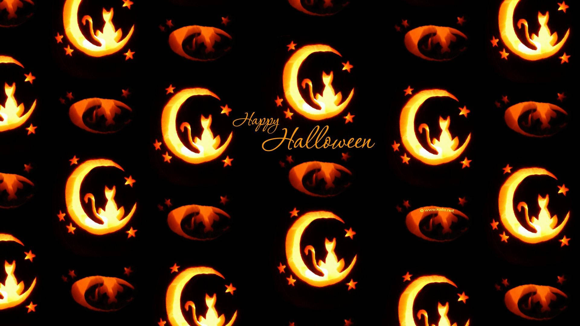 Cat Lovers' Cute Halloween Desktop Wallpaper