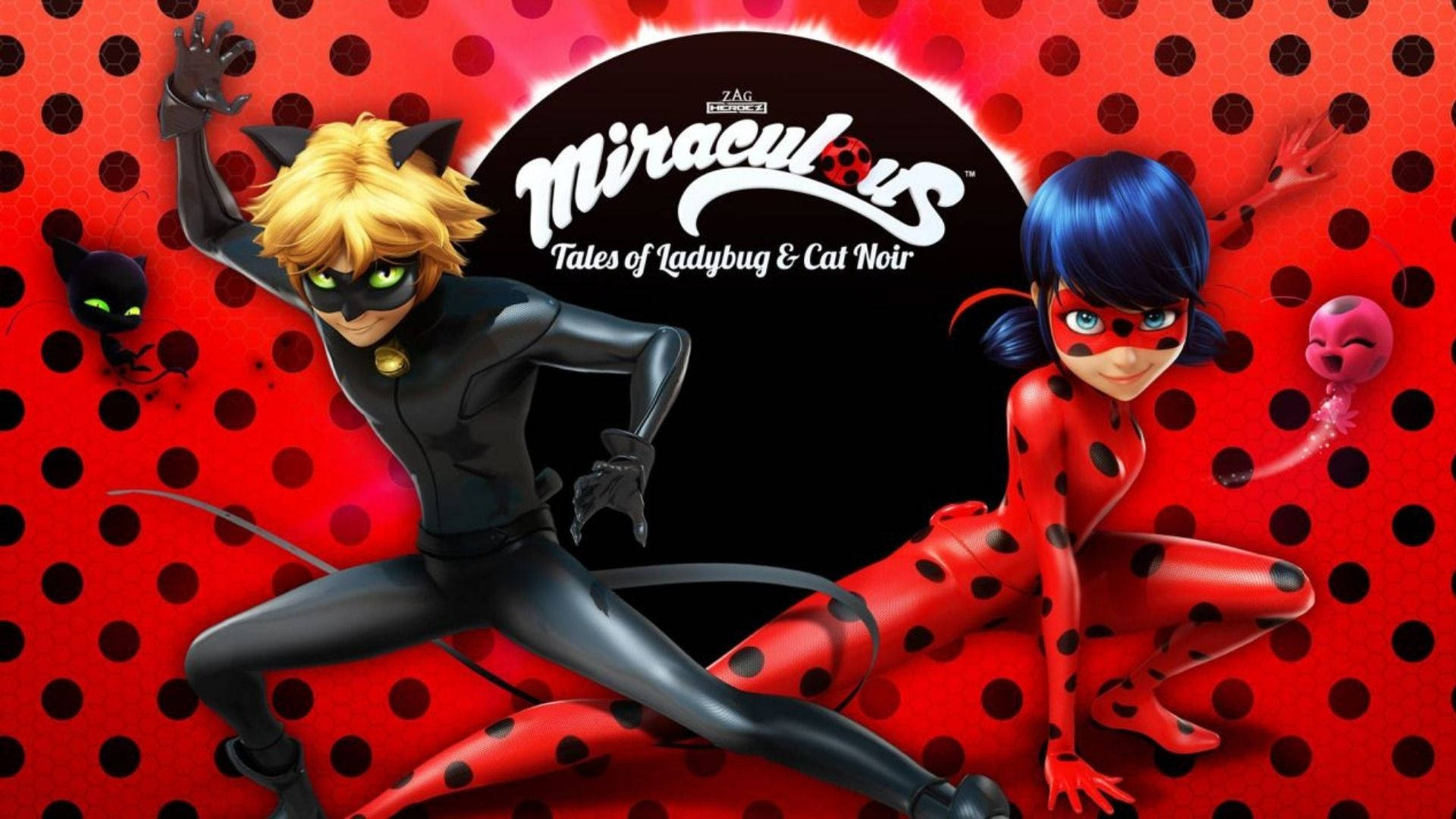 Cat Noir And Ladybug Action Pose Wallpaper