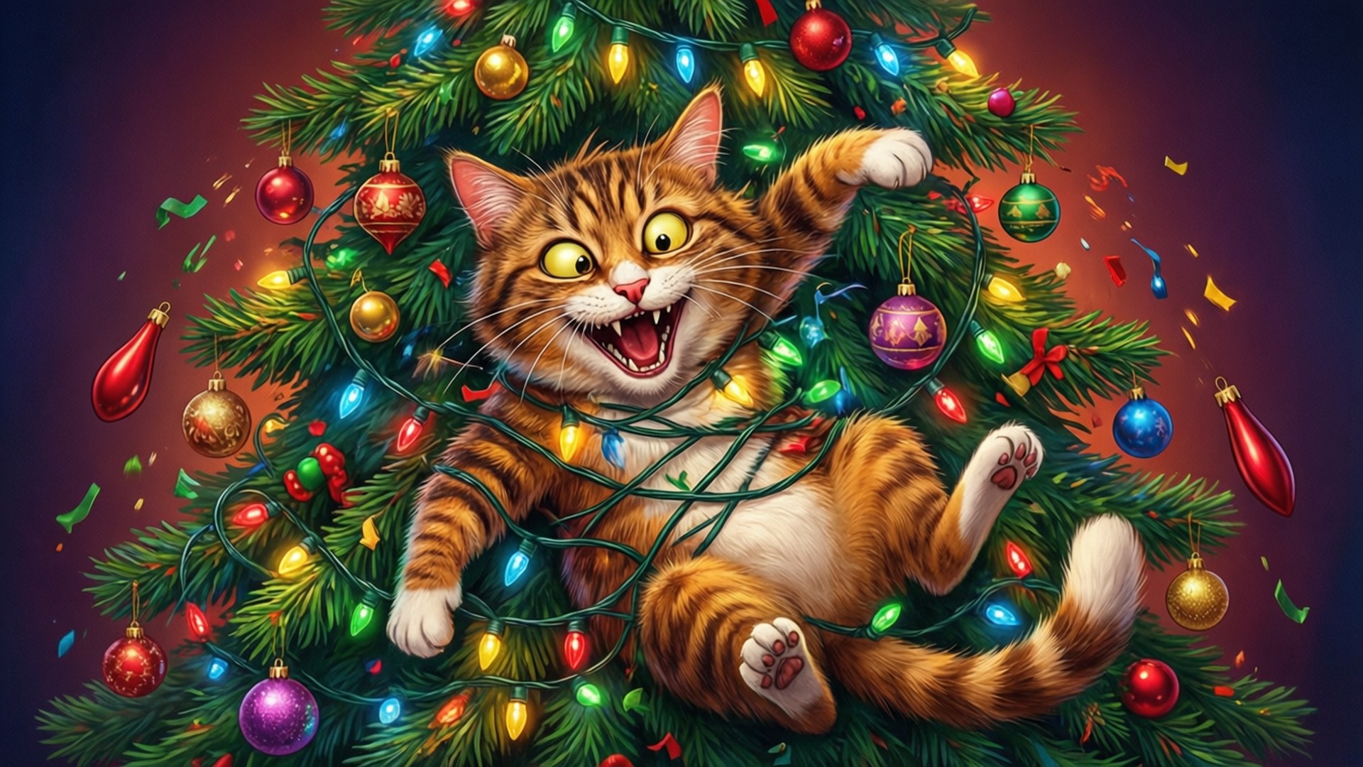 Kat viklet ind i juletræ Wallpapers