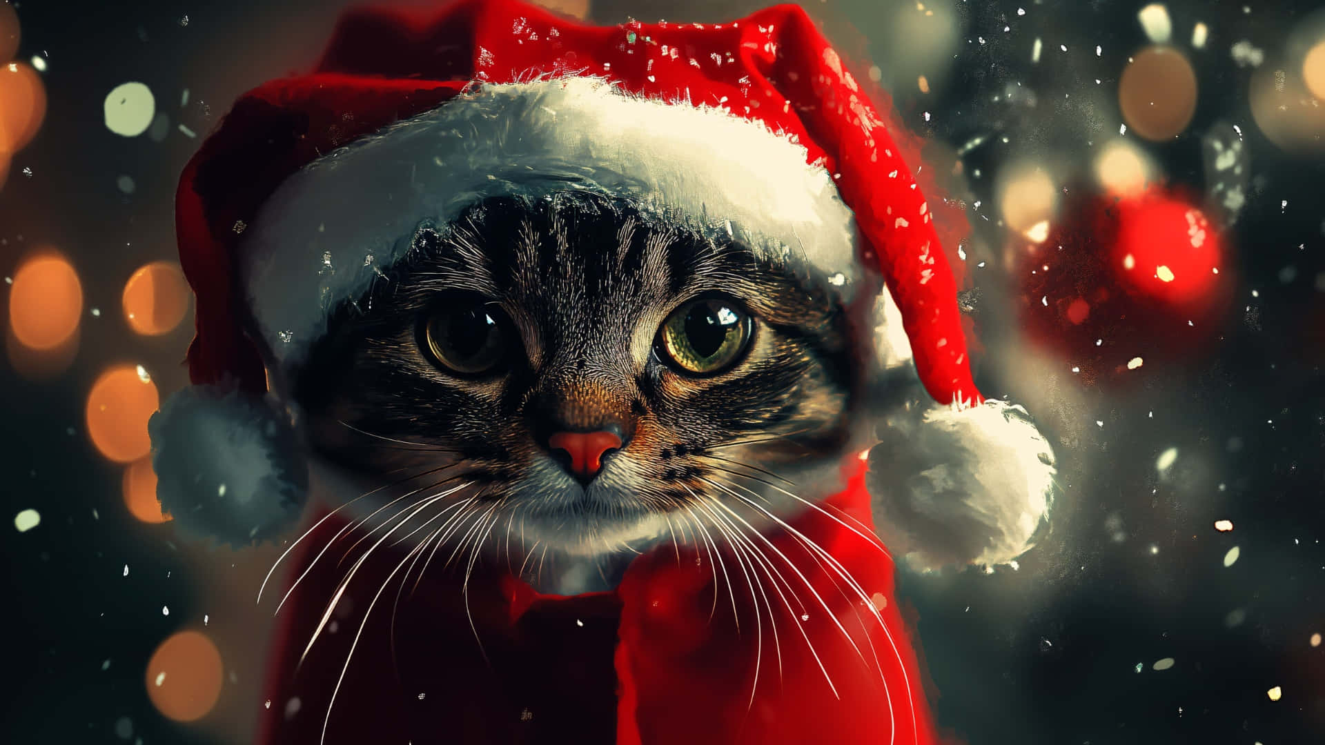 Gato Con Gorro Navideño Fondo de pantalla