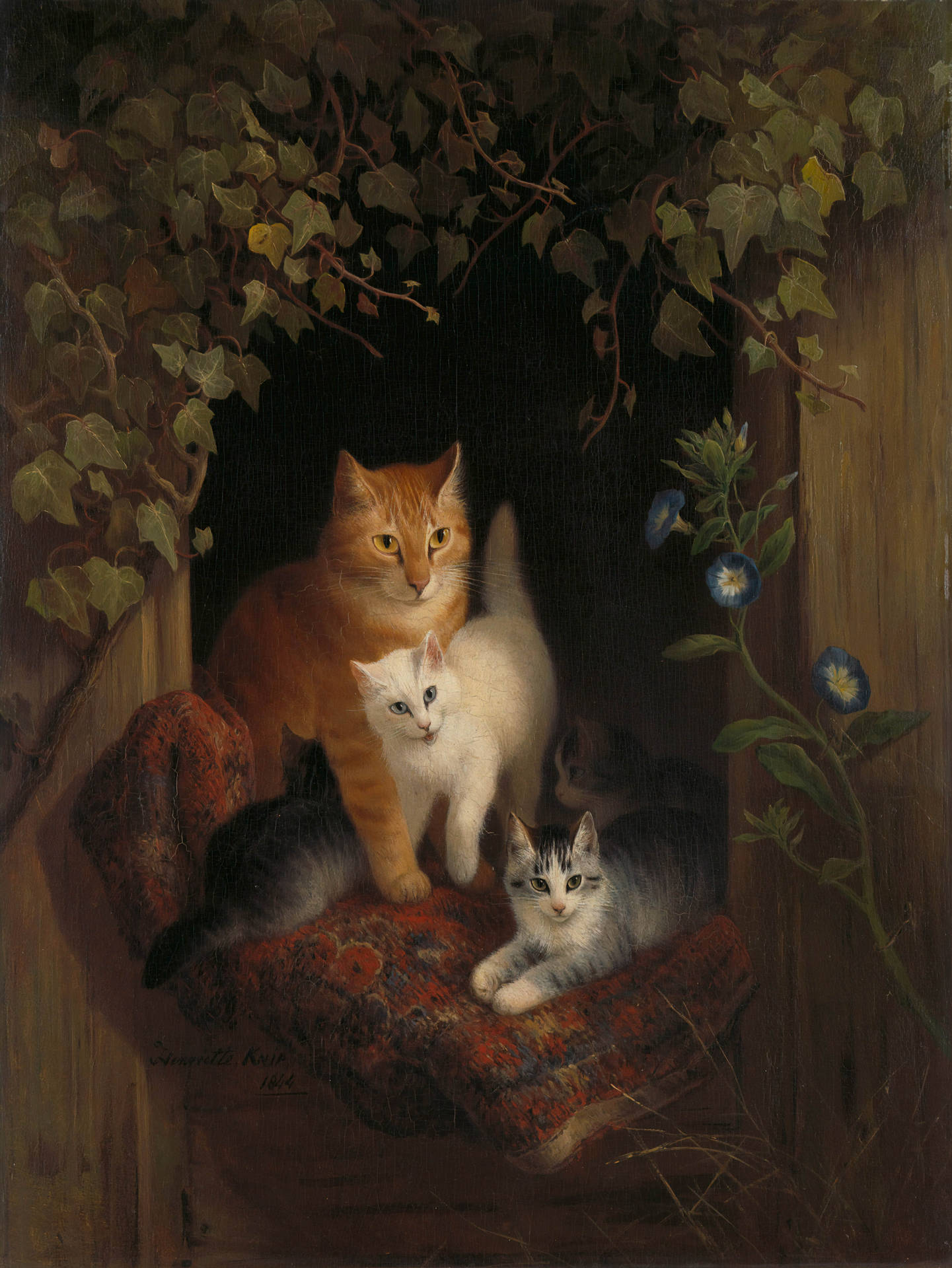 Cat With Kittens Henriette Ronner Knip Painting Wallpaper