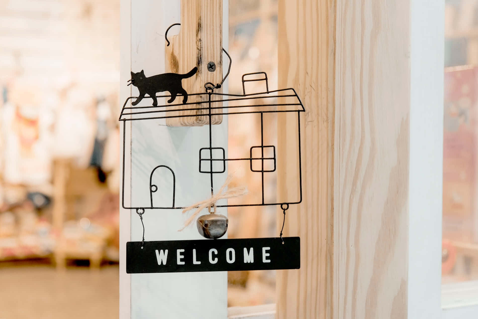 Catand Birdcage Welcome Sign Wallpaper