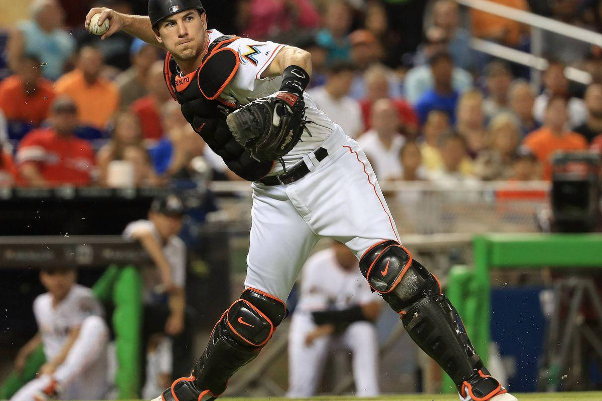 Download Catcher JT Realmuto In Action Wallpaper