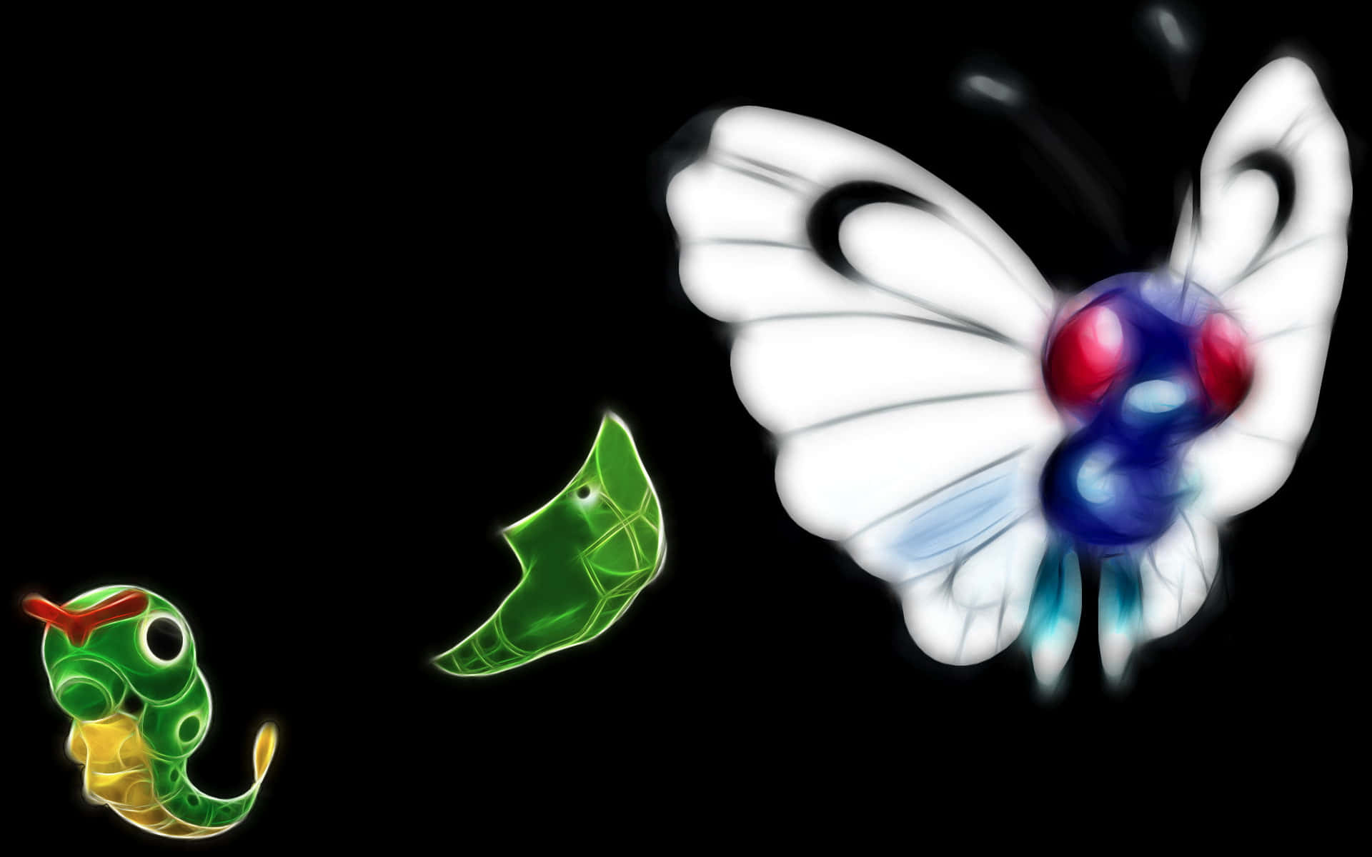 Caterpie Metapod And Blurry Butterfree Wallpaper