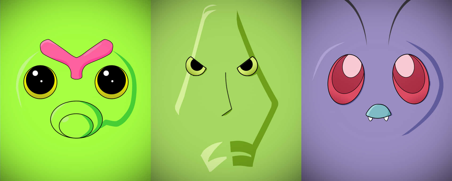 Caterpie, Metapod, And Butterfree Faces Desktop Wallpaper