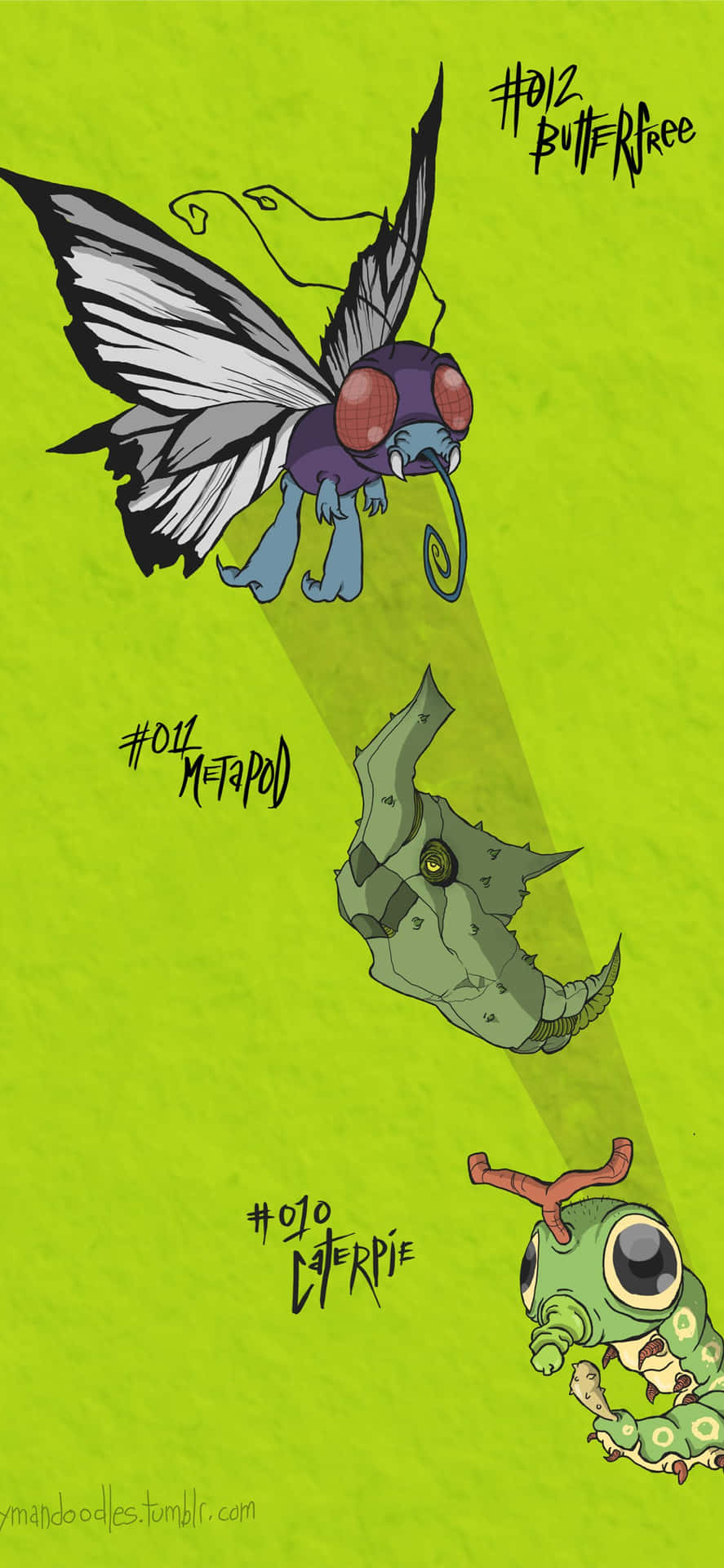 Caterpie, Metapod, And Butterfree Green Aesthetic Phone Wallpaper