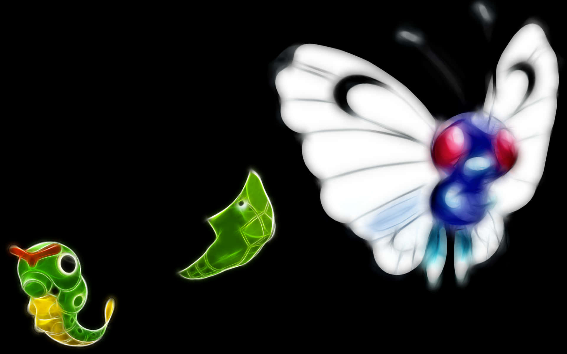 Caterpie, Metapod, And Butterfree With Black Backdrop Wallpaper