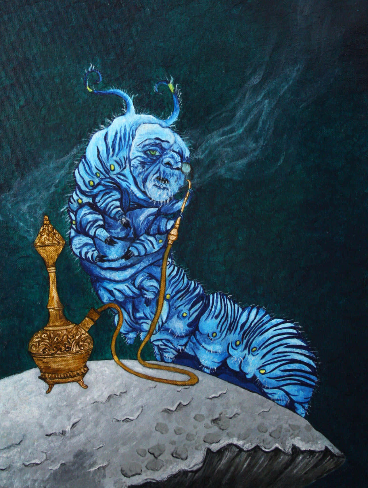 A Painting Of A Blue Caterpillar With A Pipe