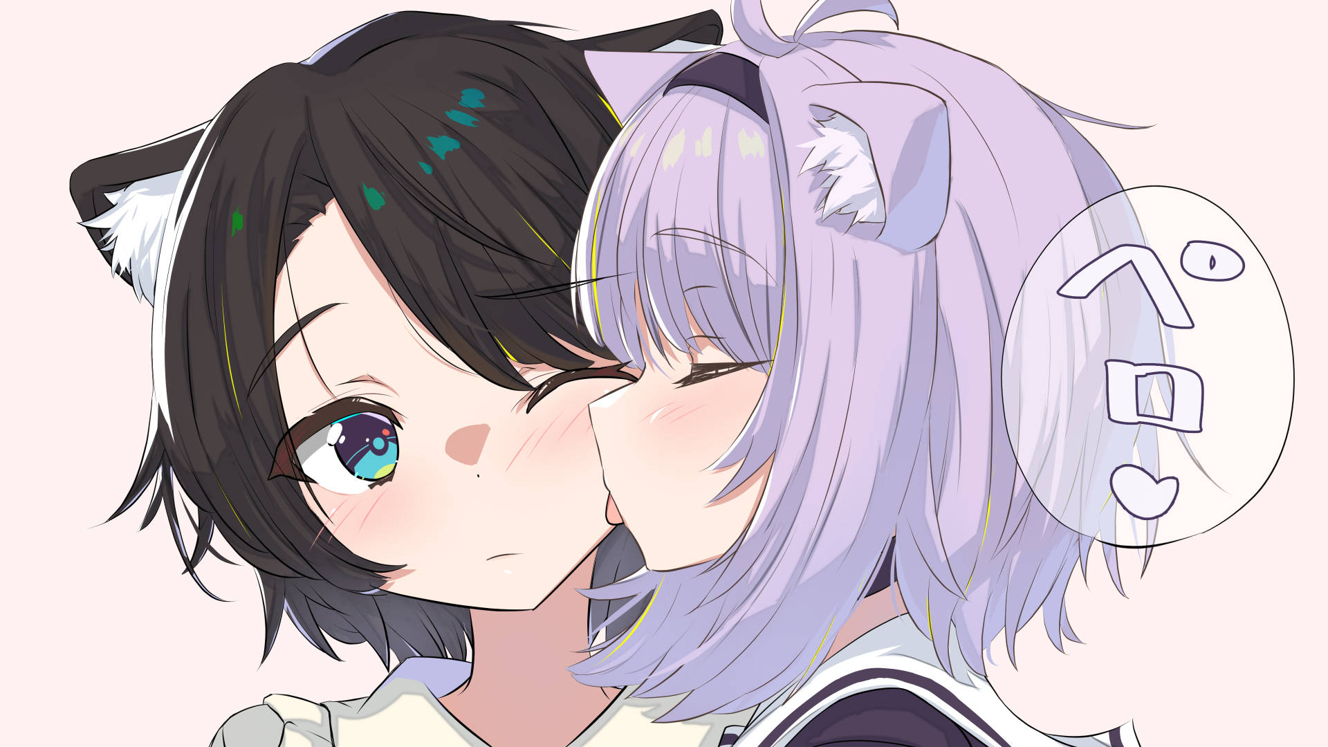 Download Catgirl Anime Girls Kissing Wallpaper 