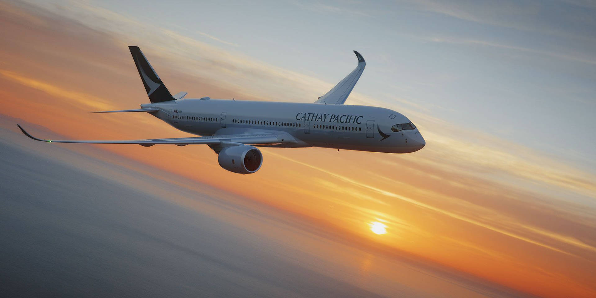 Cathay Pacific og solnedgang. Wallpaper