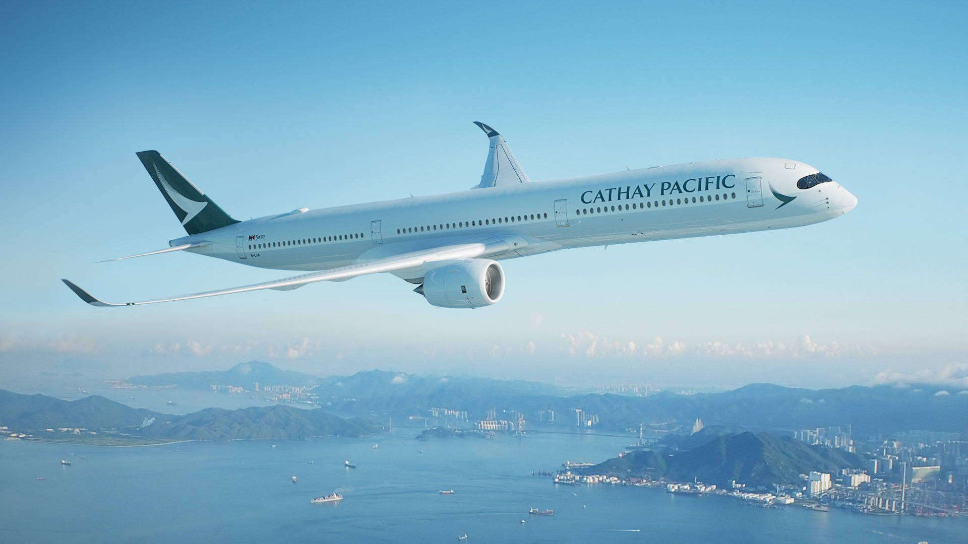 Cathay Pacific Plane Over Islands Wallpaper