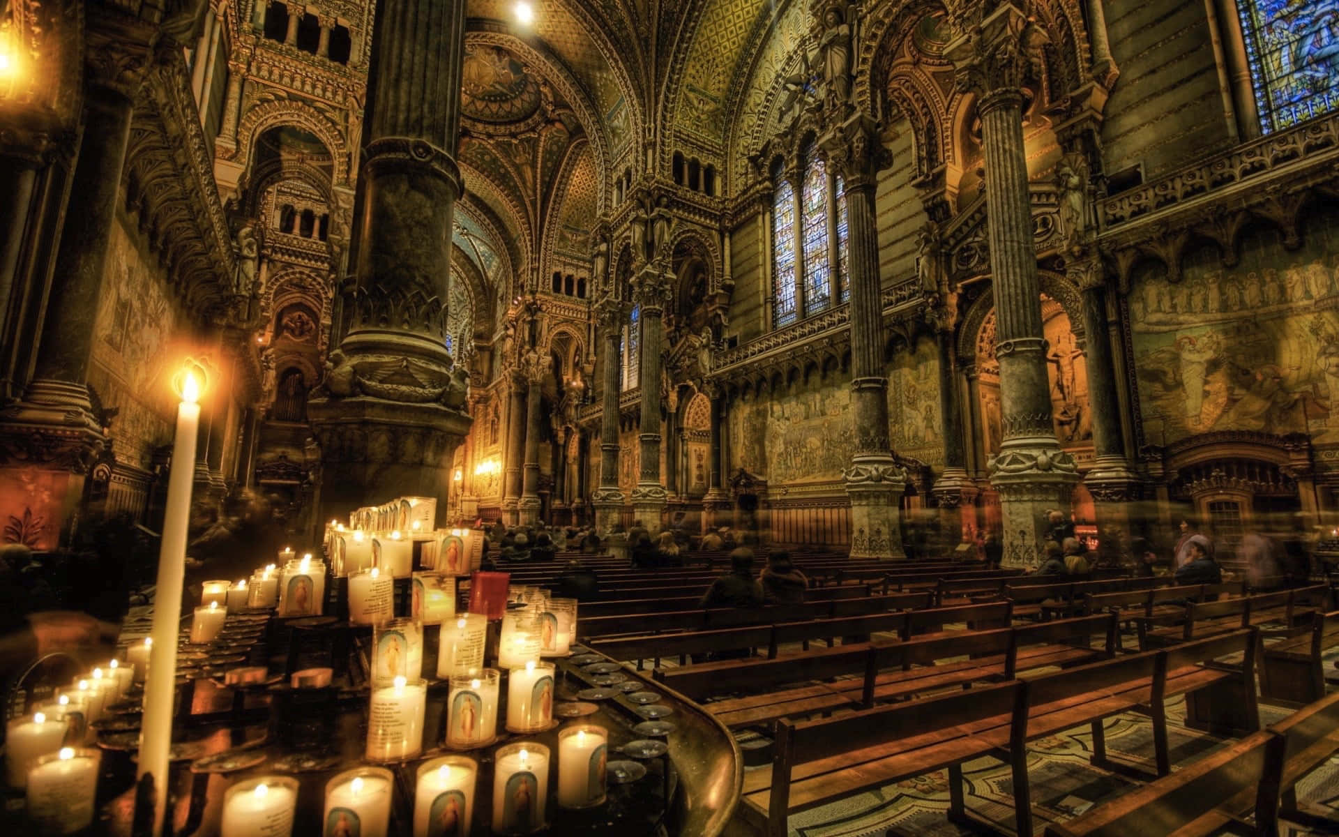 Cathedral Interior Candlelight Vigil.jpg Wallpaper