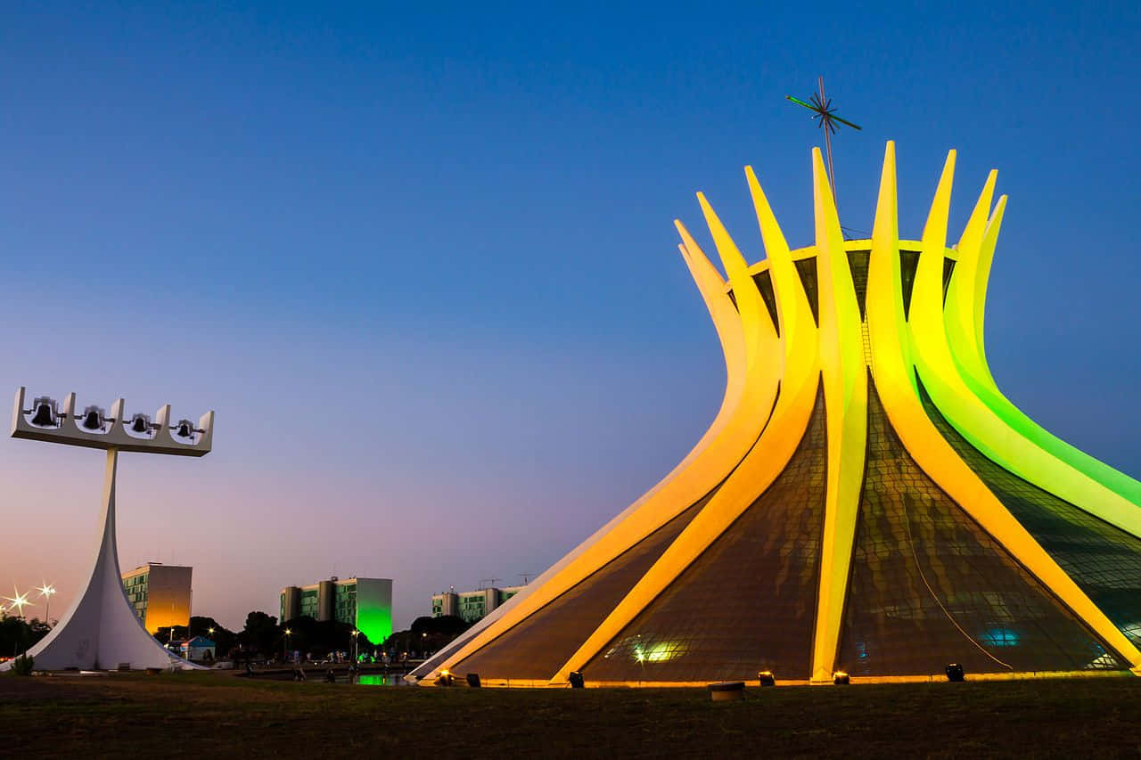 Cathedral Of Brasilia Yellow Lights Wallpaper