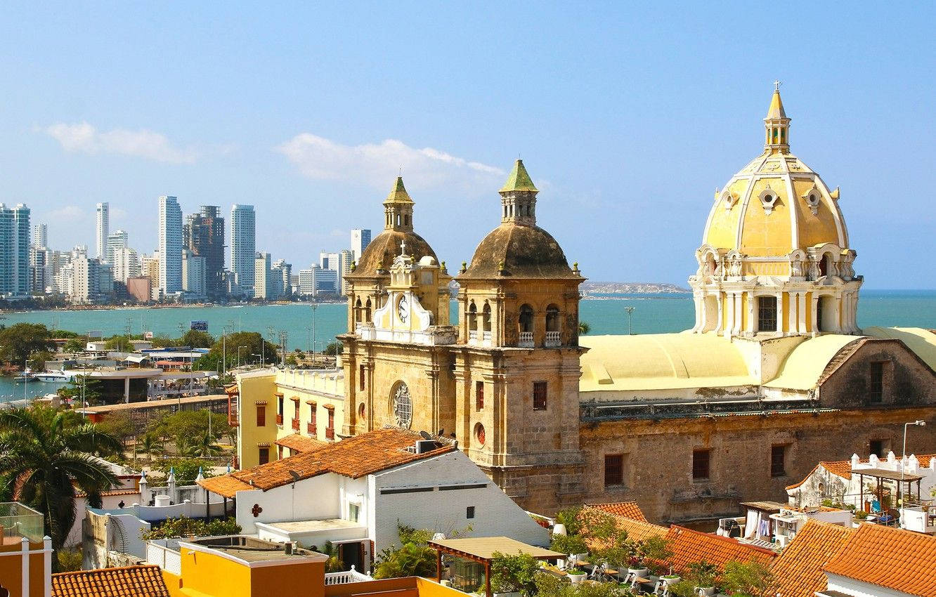 Igrejacatólica Em Cartagena, Colômbia. Papel de Parede
