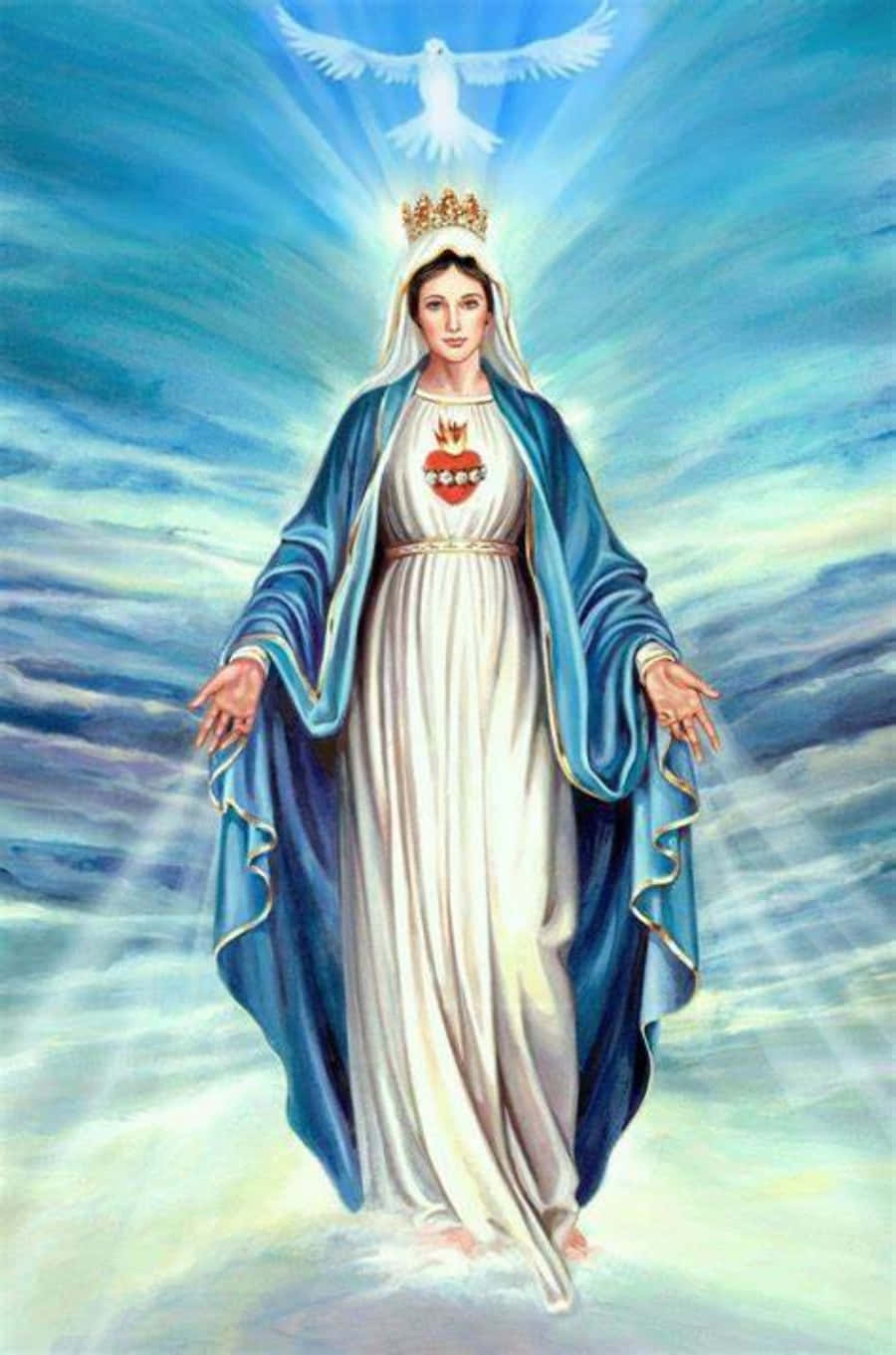 Diejungfrau Maria Mit Einer Taube Am Himmel Wallpaper