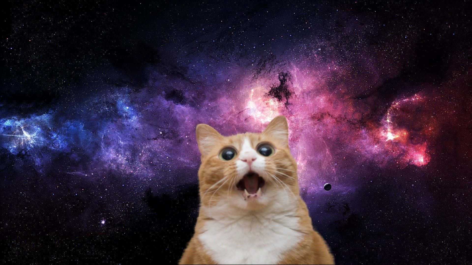 Launch your dreams - a cat reaching for the stars Wallpaper