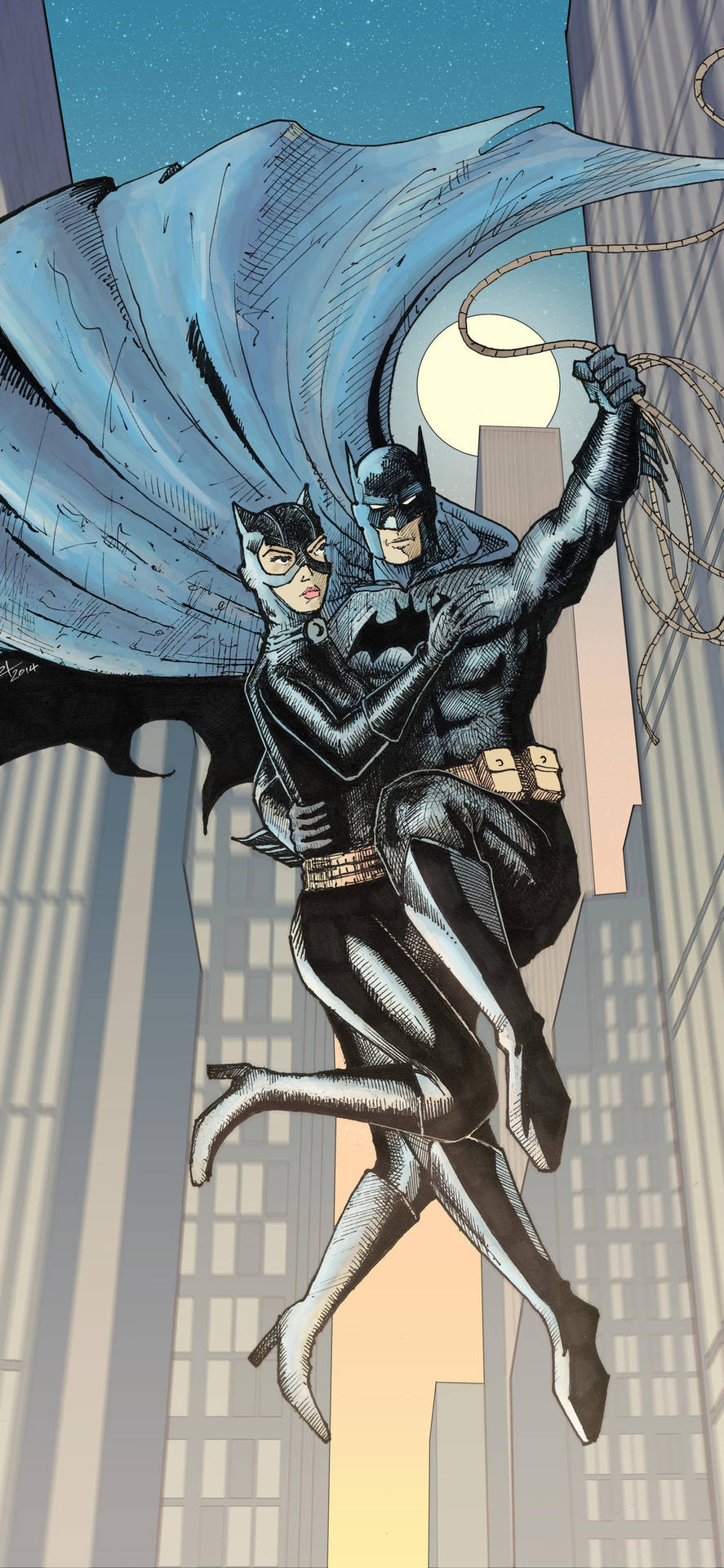 Catwoman og Batman flyver sammen Wallpaper