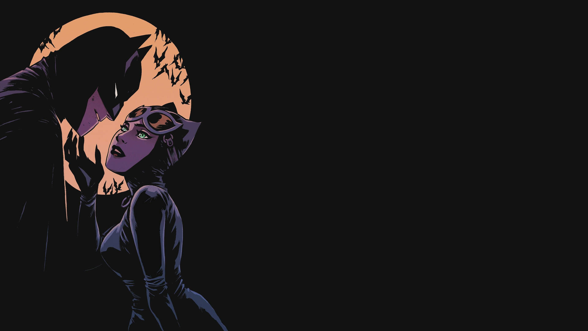 Catwoman And Batman Under The Moon Background