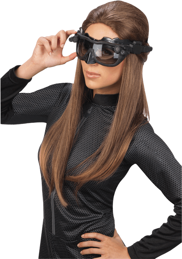 Catwoman Costume Goggles Pose PNG