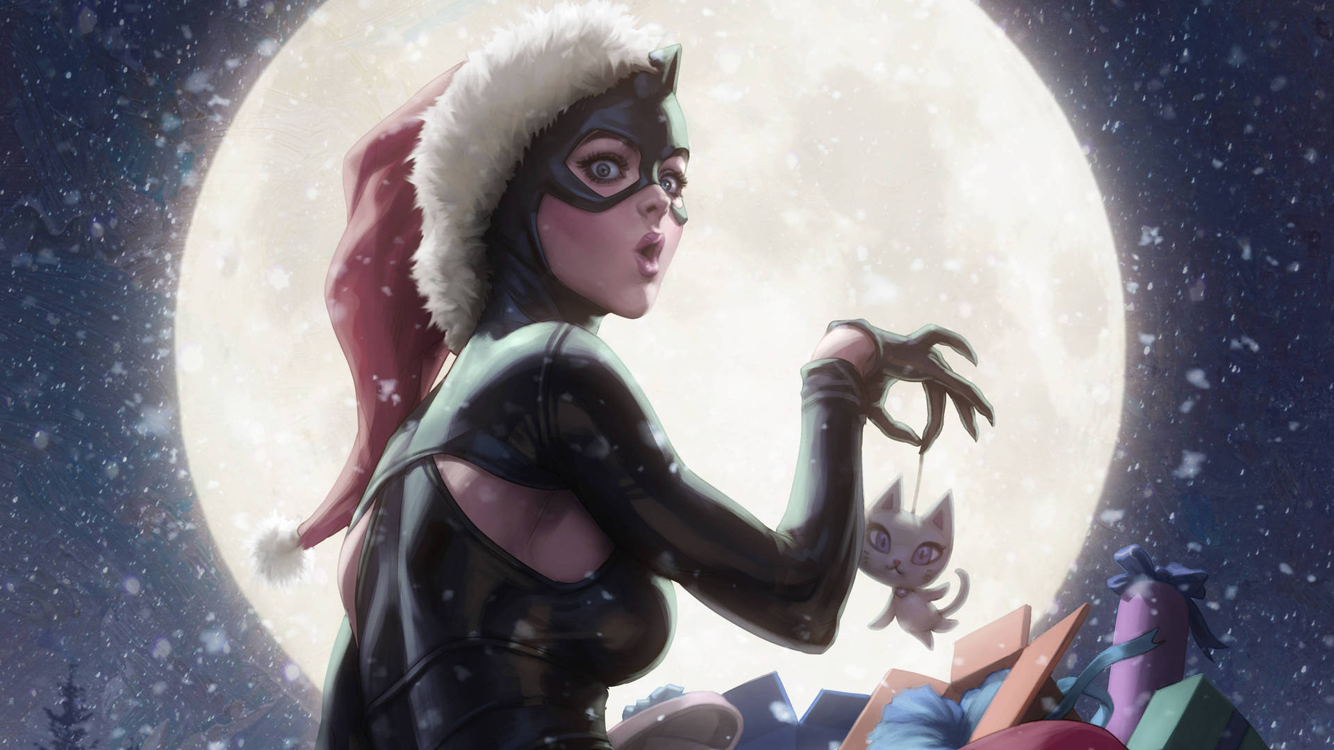 Catwoman Snowy Christmas Background