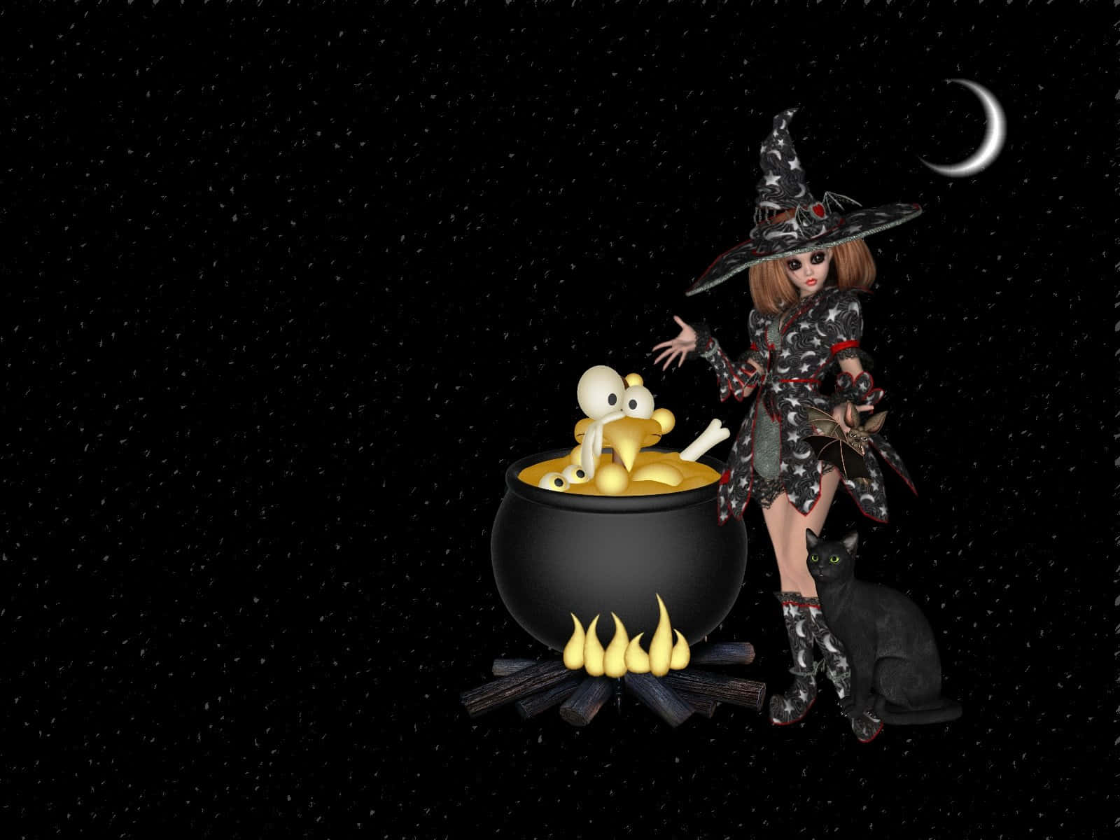Cauldron with Boiling Potion in a Magical Forest Wallpaper