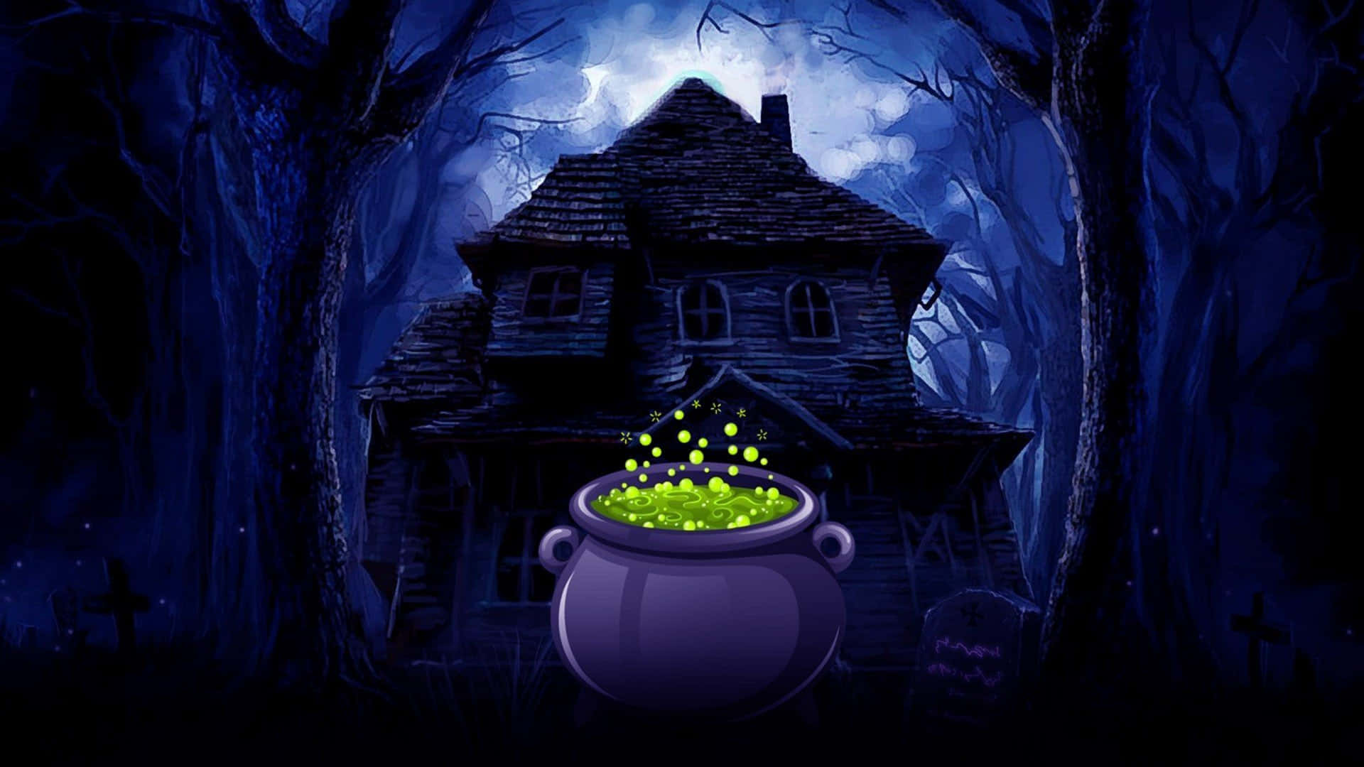 Mysterious boiling cauldron over a fire Wallpaper