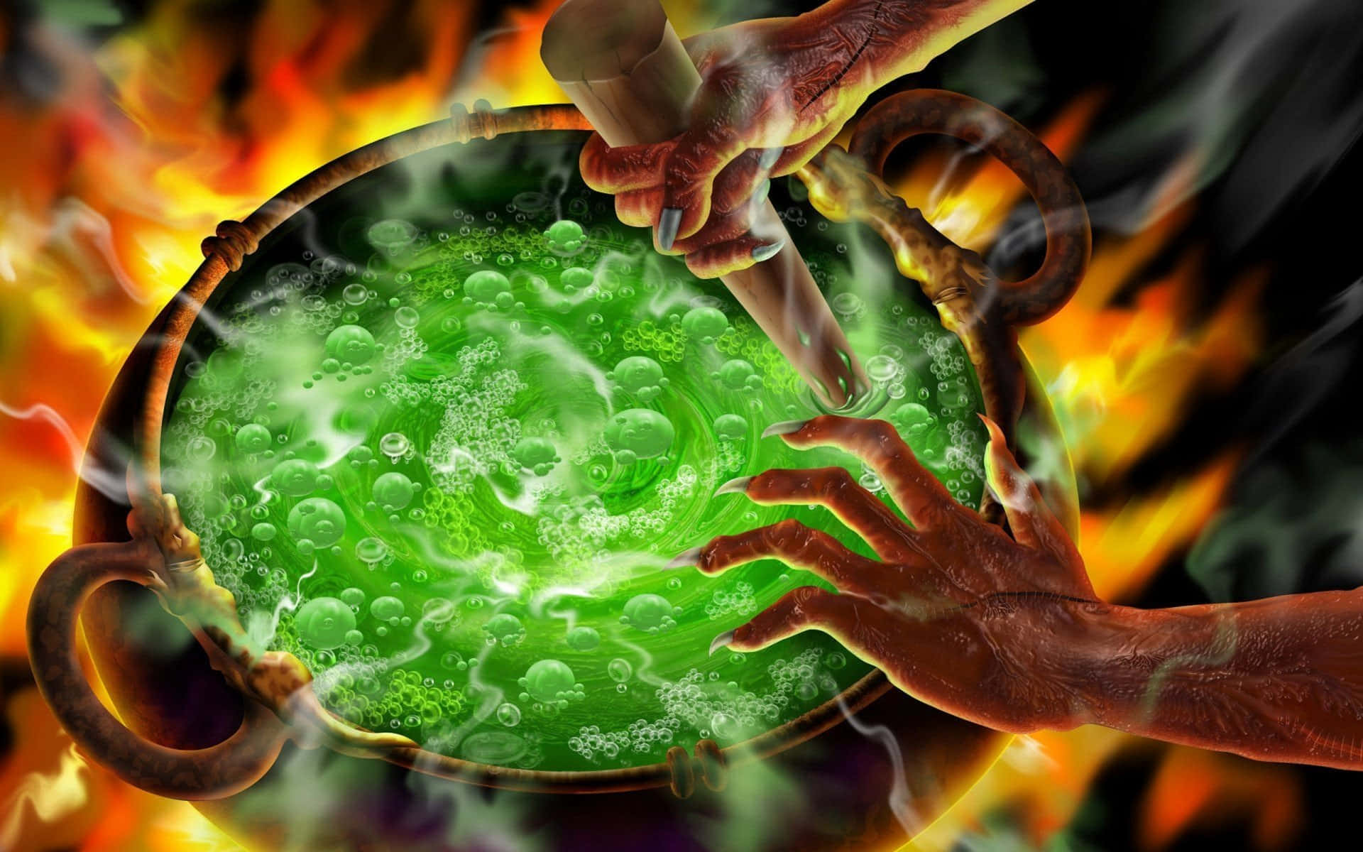 Enchanting Cauldron with Magical Smoke Wallpaper