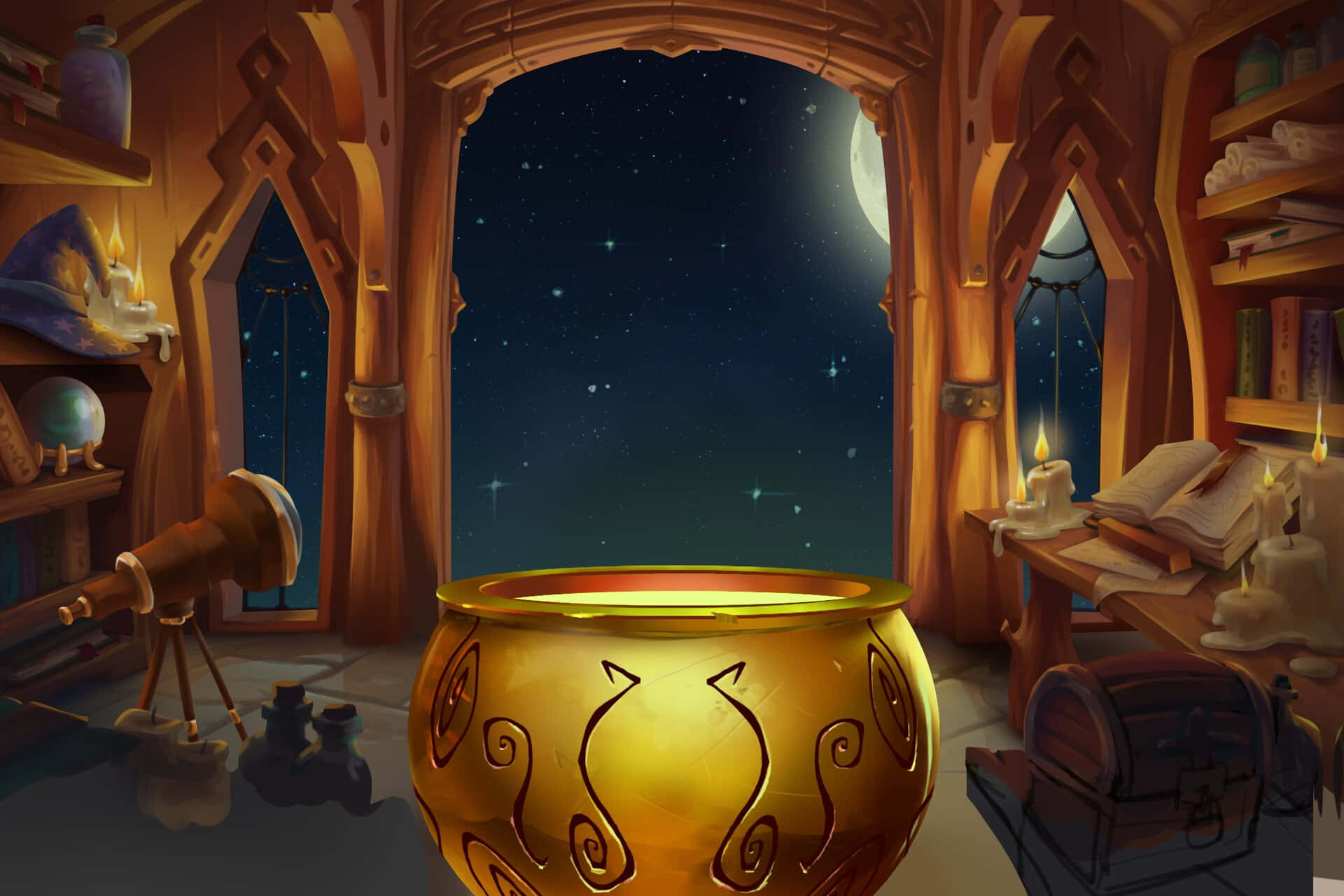 A Magical Cauldron in the Forest Wallpaper
