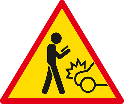 Caution Distracted Walking Sign PNG