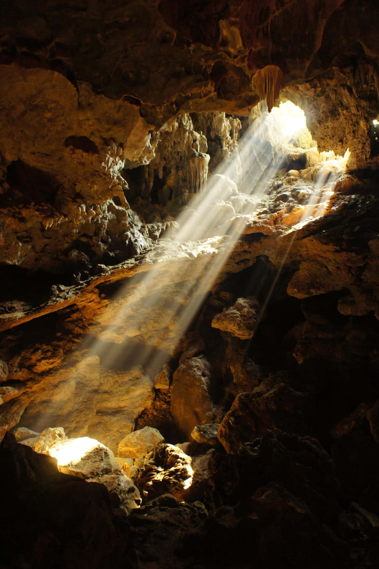 Majestic Cave Interior Bathed in Sunlight