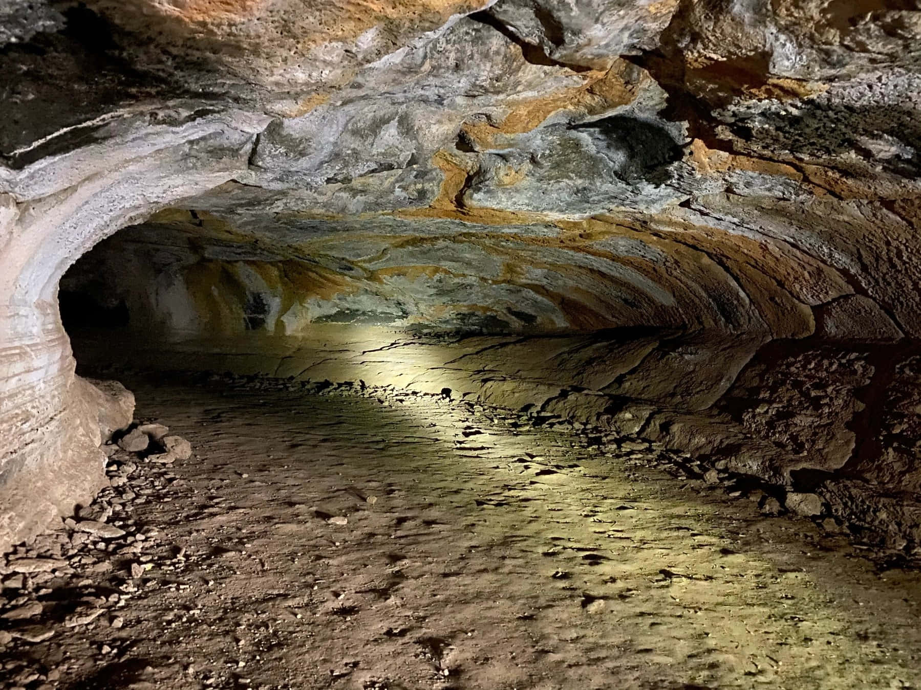 Mysterious cave entrance illuminated by sunlight