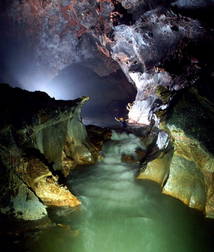 Mysterious Cave with Sunlight Streaming In