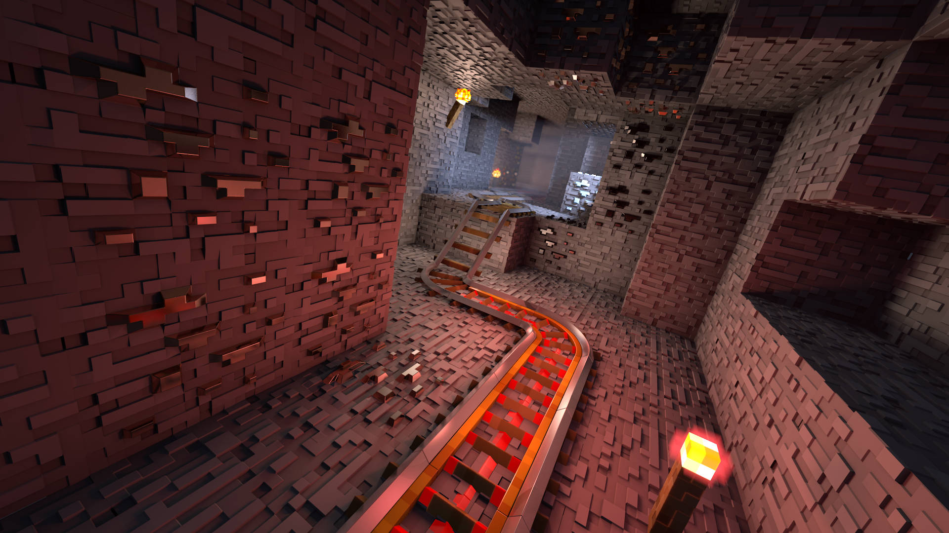 Cave And Railway System Minecraft Hd Wallpaper