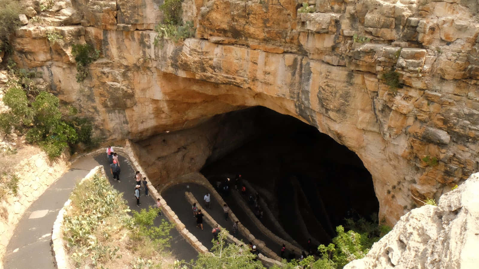 Entradaa La Cueva En El Parque Nacional De Las Cavernas De Carlsbad. Fondo de pantalla