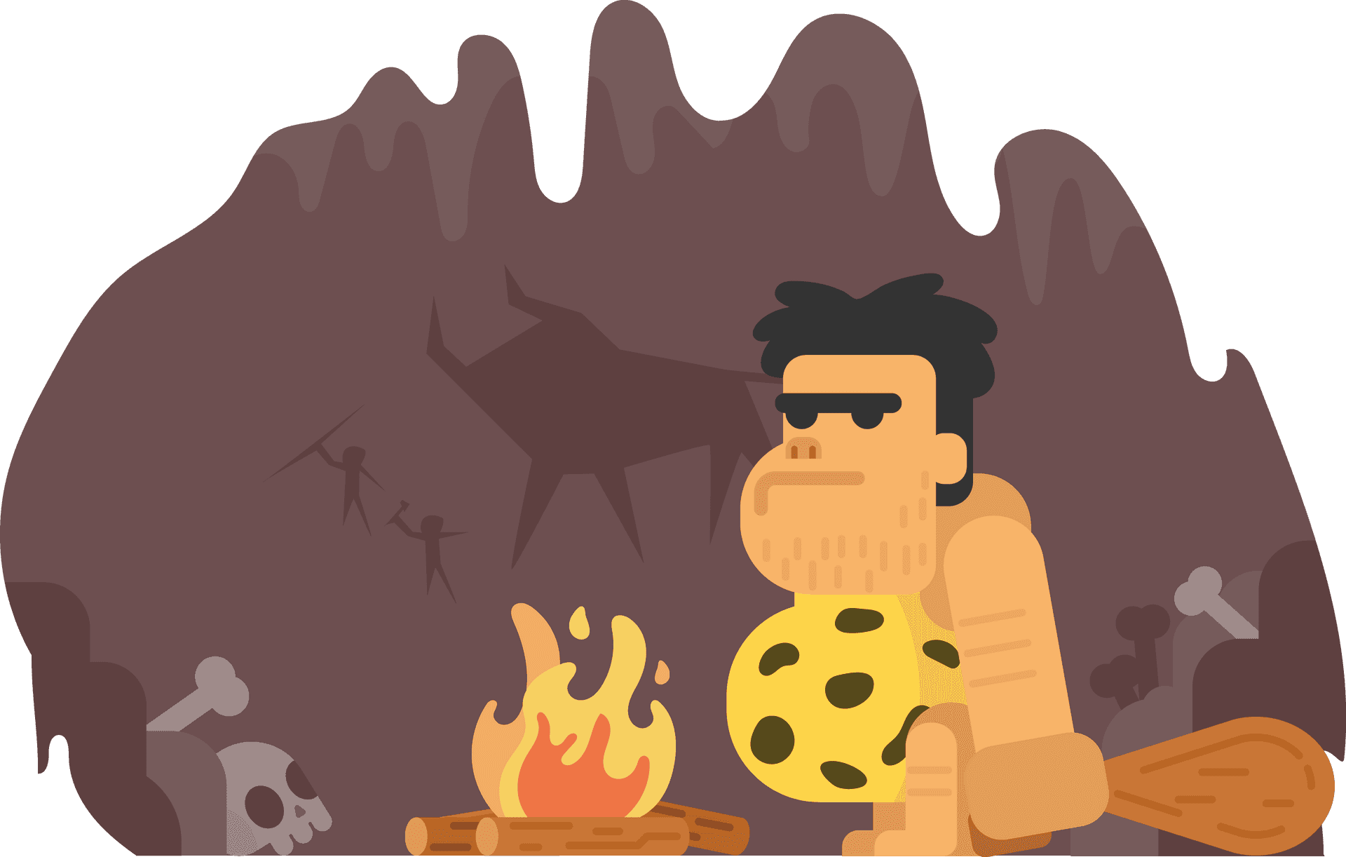 Caveman By Firelight Illustration PNG