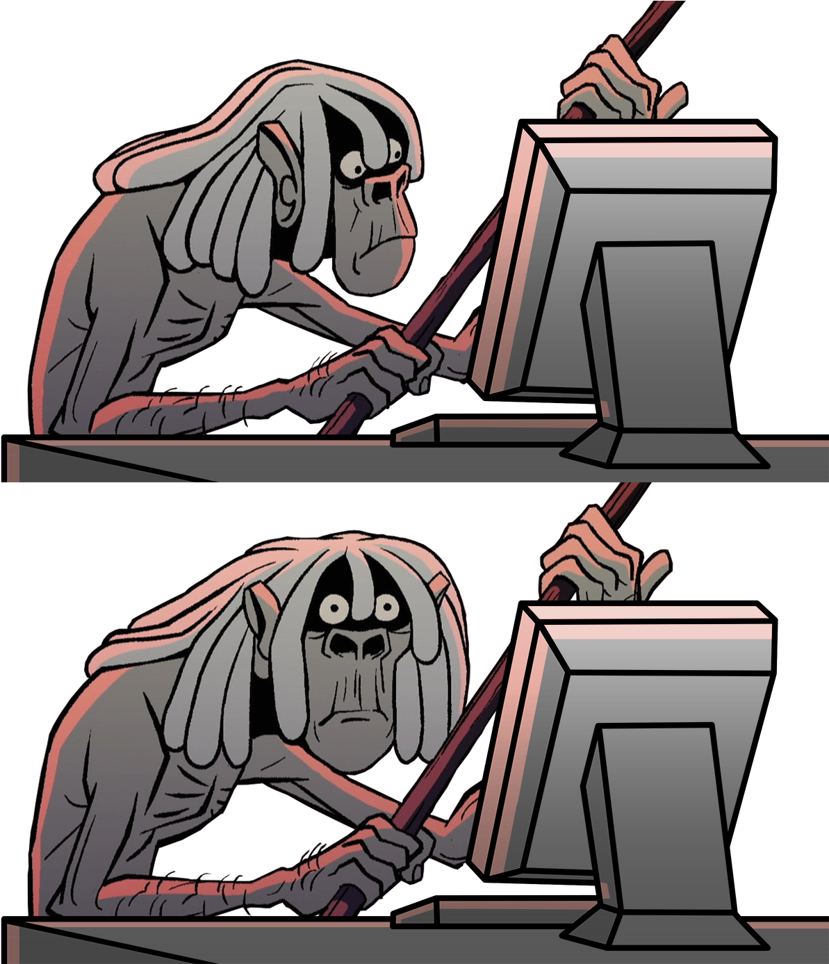 Caveman Computer Frustration PNG