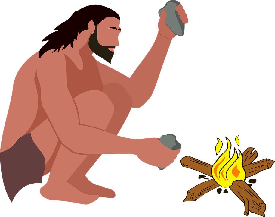 Caveman Creating Fire Vector PNG