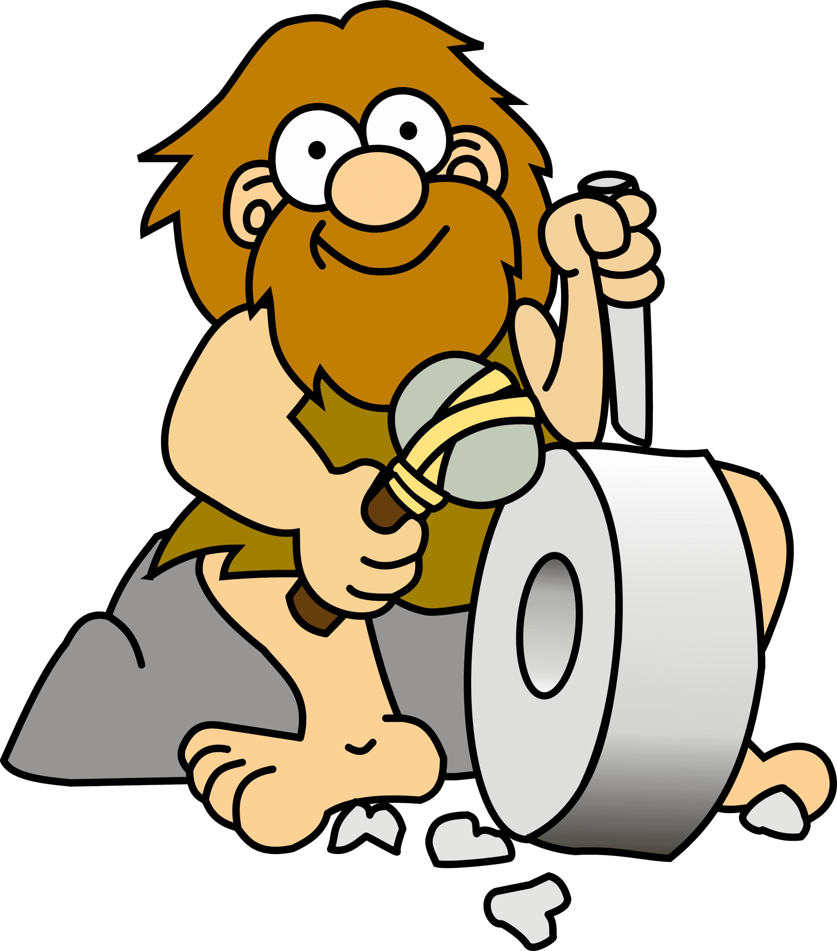 Caveman Discovering Toilet Paper PNG