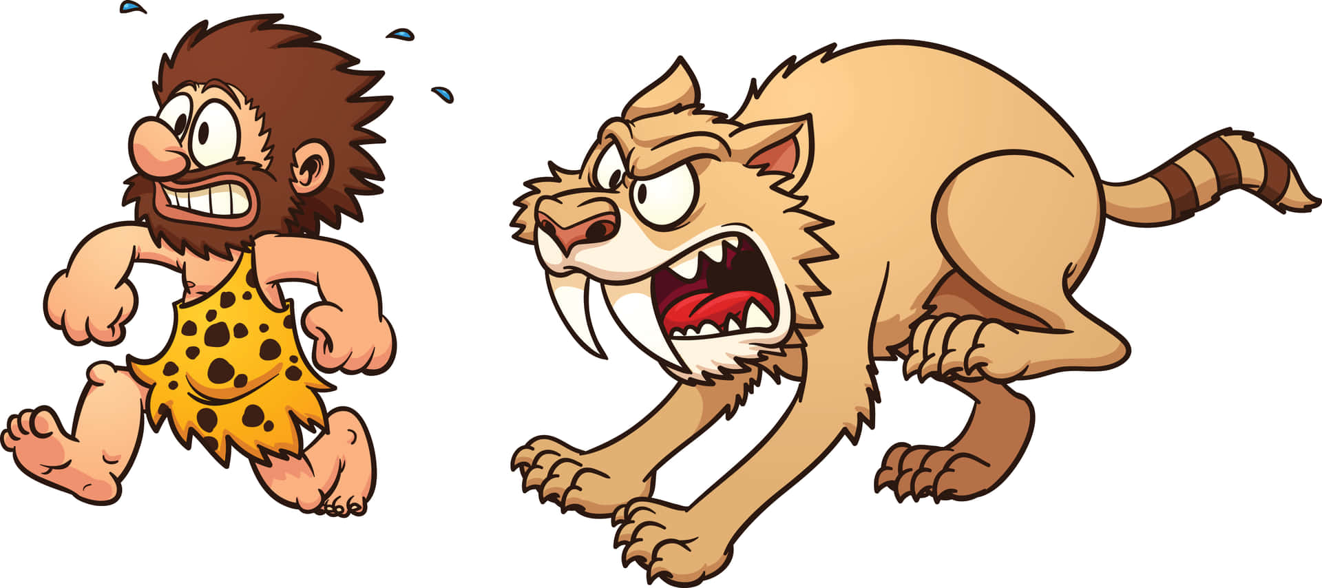 Cartoon Caveman And Cat Running