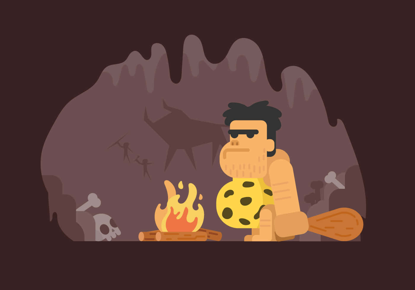 A Cartoon Caveman With A Fire