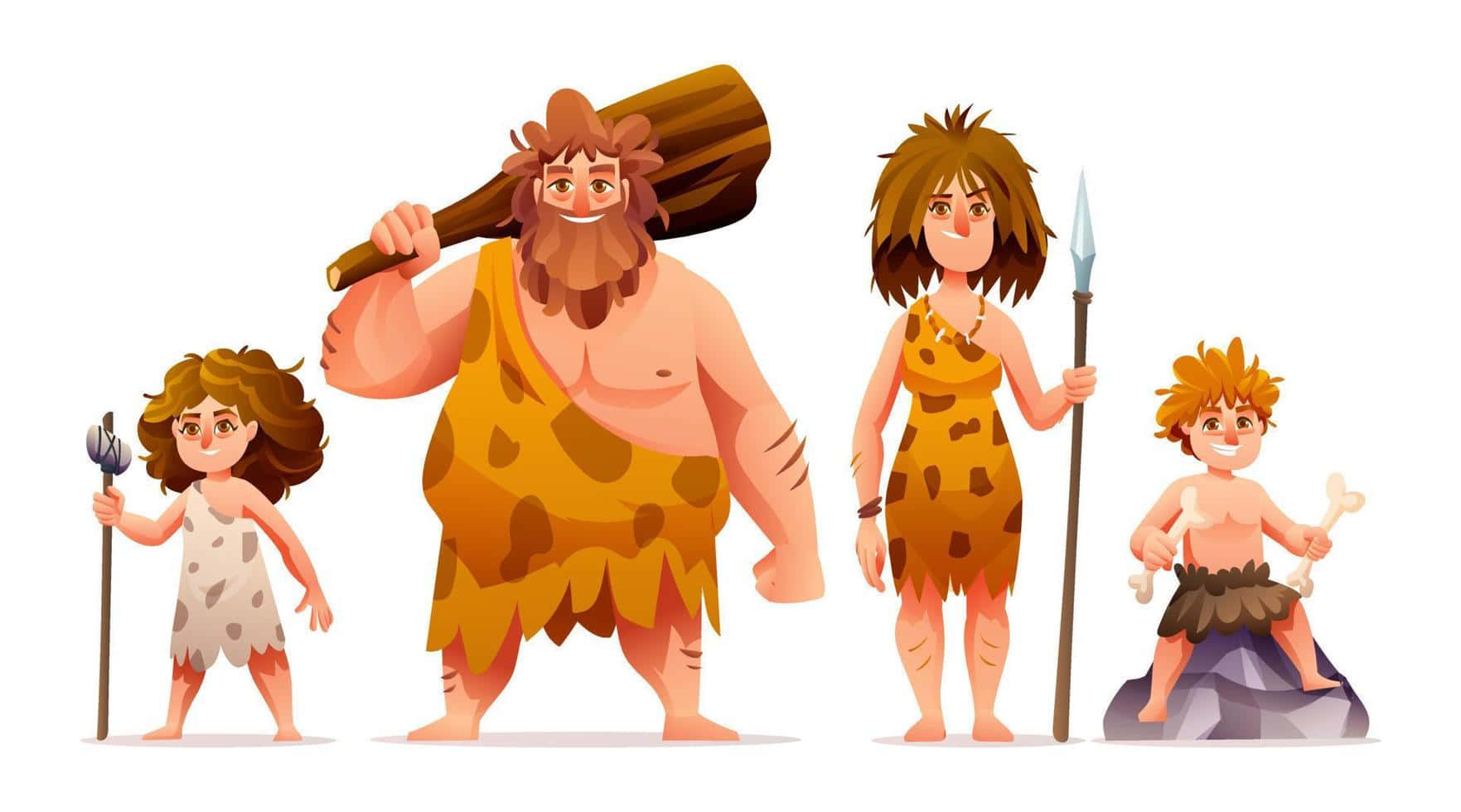 A Group Of Cavemen In Different Poses