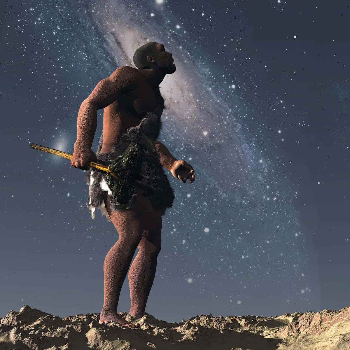 A Man Is Standing In The Desert With A Spear