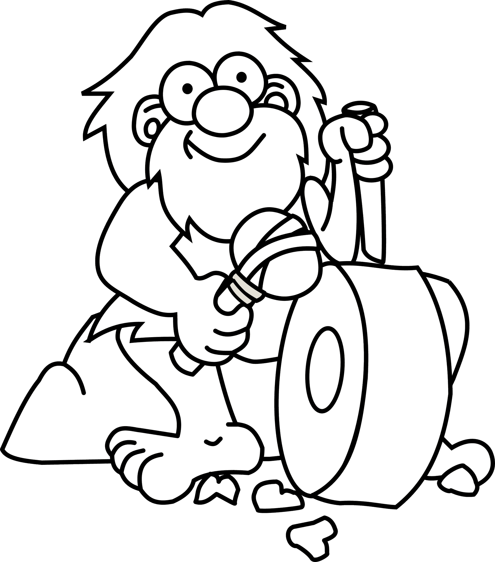 Caveman_ Cartoon_ Character_ With_ Wheel PNG