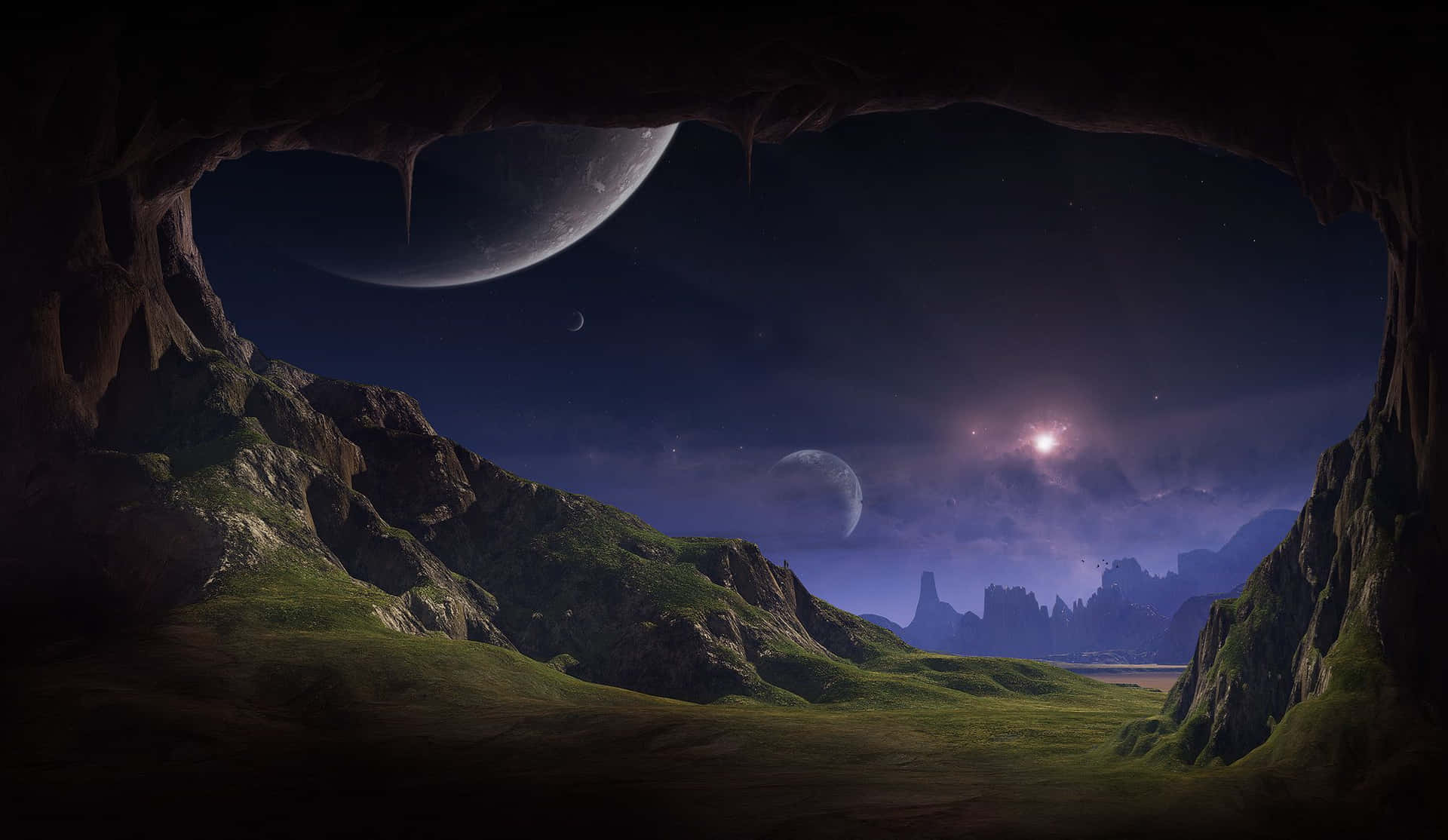 Cavern View Of Celestial Bodies.jpg Wallpaper